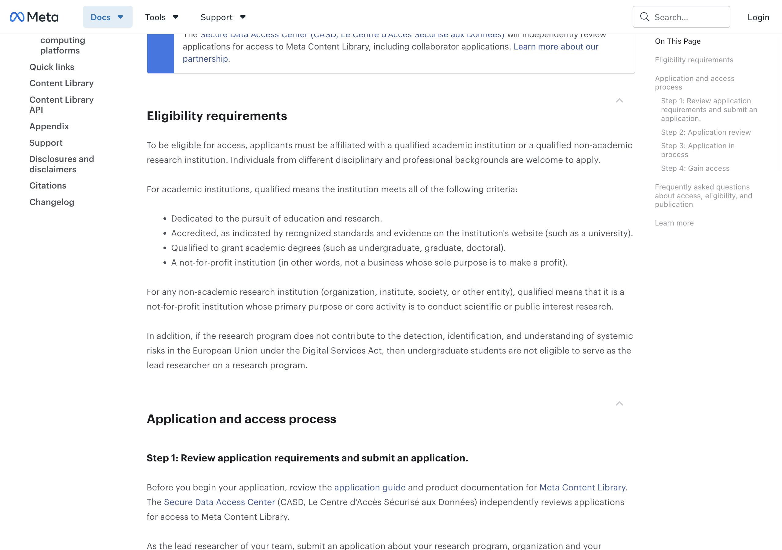 Meta Content Library and API, Get access page, Eligibility requirements: To be eligible for access, applicants must be affiliated with a qualified academic institution or a qualified non-academic research institution. Academic institutions must be dedicated to education and research, accredited, qualified to grant academic degrees, and not-for-profit. A non-academic research institution must be a not-for-profit institution whose primary purpose or core activity is to conduct scientific or public interest research