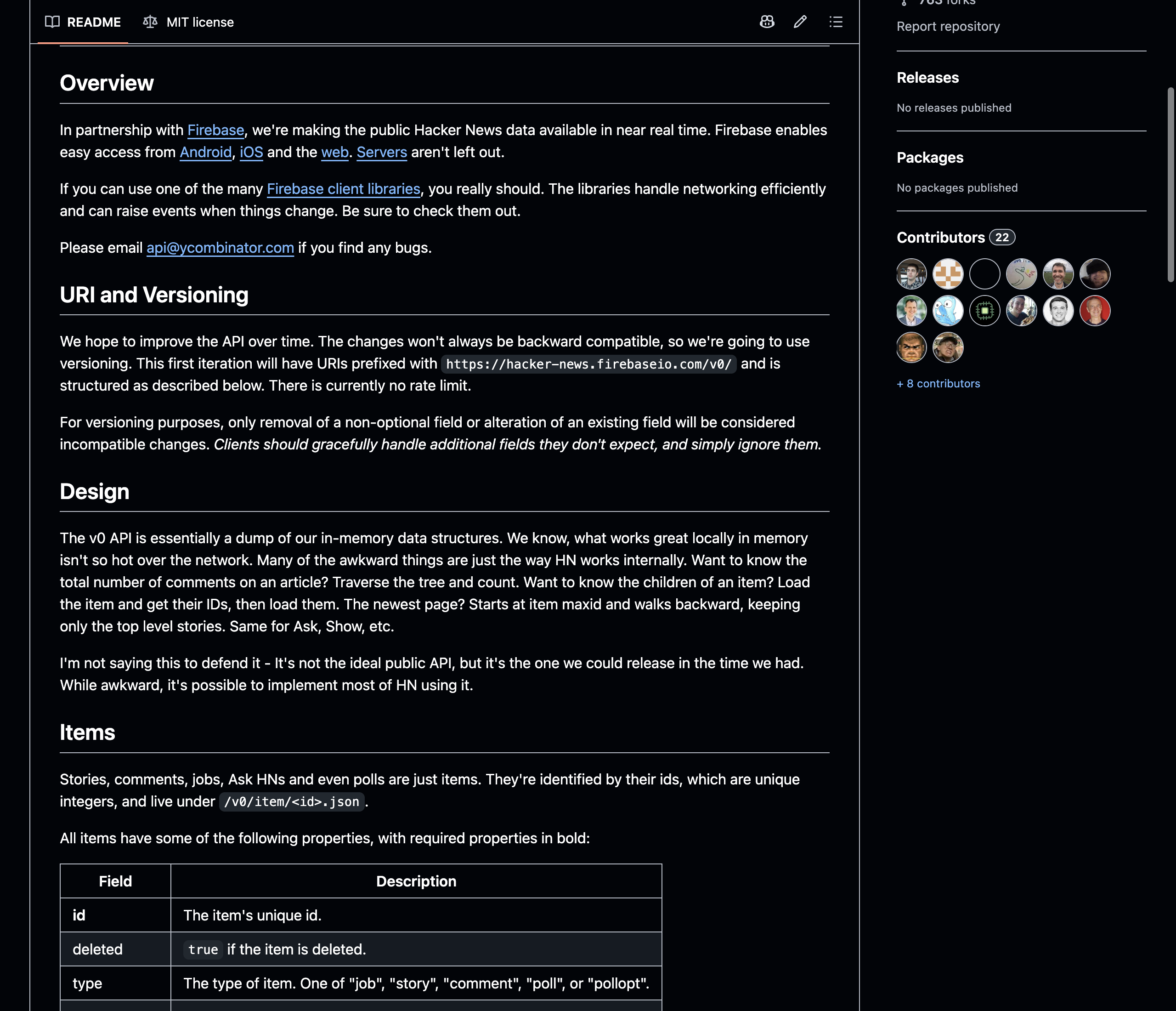The official Hacker News API README states there is currently no rate limit